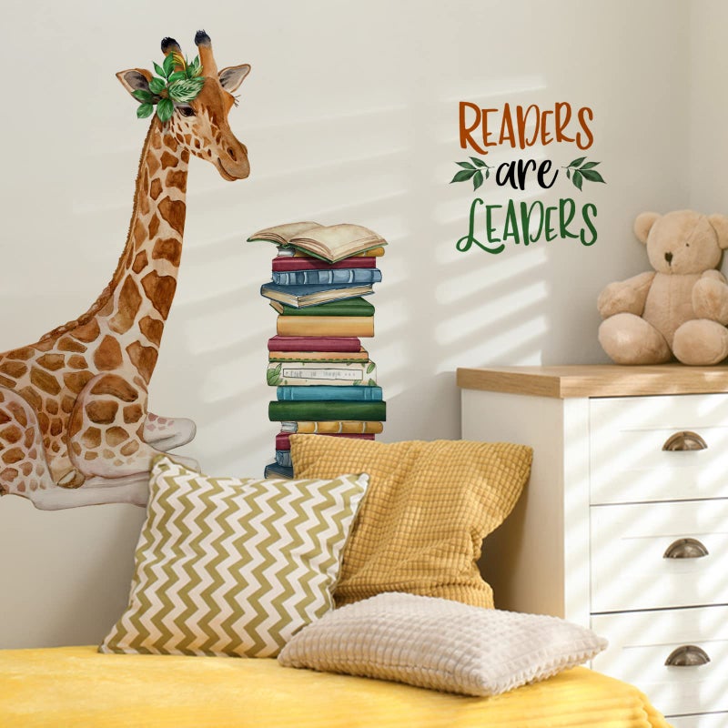 Mfault Giraffe Reading Corner Baby Boys Girls Wall Decals Stickers, Readers are Leaders Woodland Animals Read Books Nursery Playroom Decorations Bedroom Classroom Art, Kids Library Toddler Room Decor - Image 3